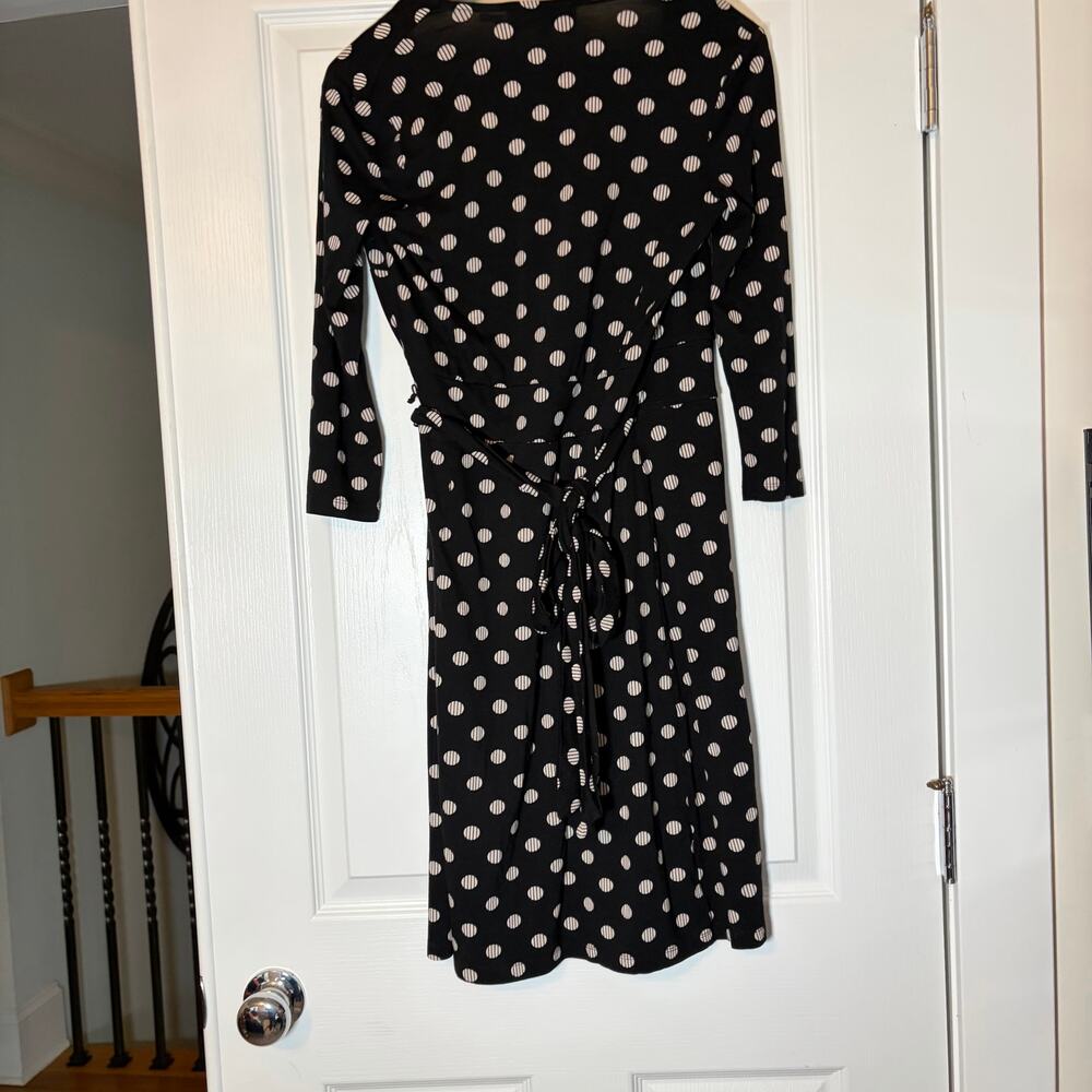 Sade womens black cream polka dot 3/4 sleeve knee length wrap dress. Size 2 - Picture 7 of 7